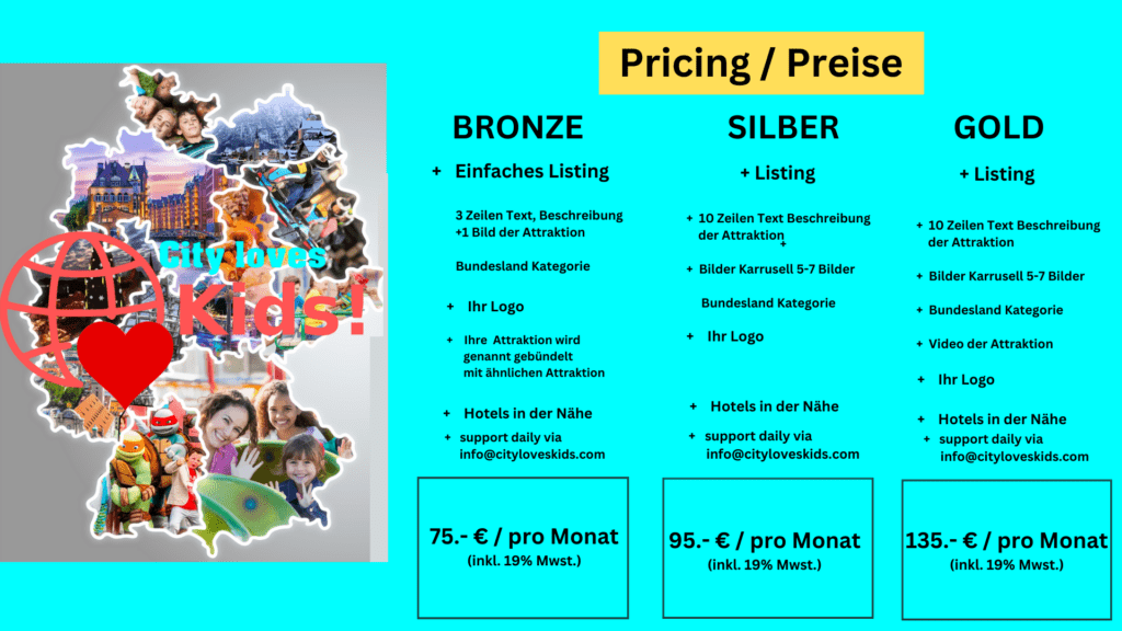Preisliste cityloveskids für Anbieter